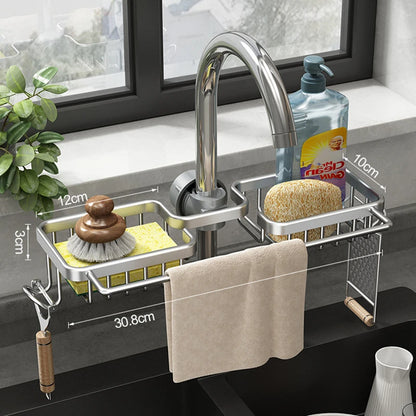 Kitchen Space Aluminum Sink Drain Rack Sponge Storage Faucet Holder Soap Drainer Shelf Basket Organizer Bathroom Accessories