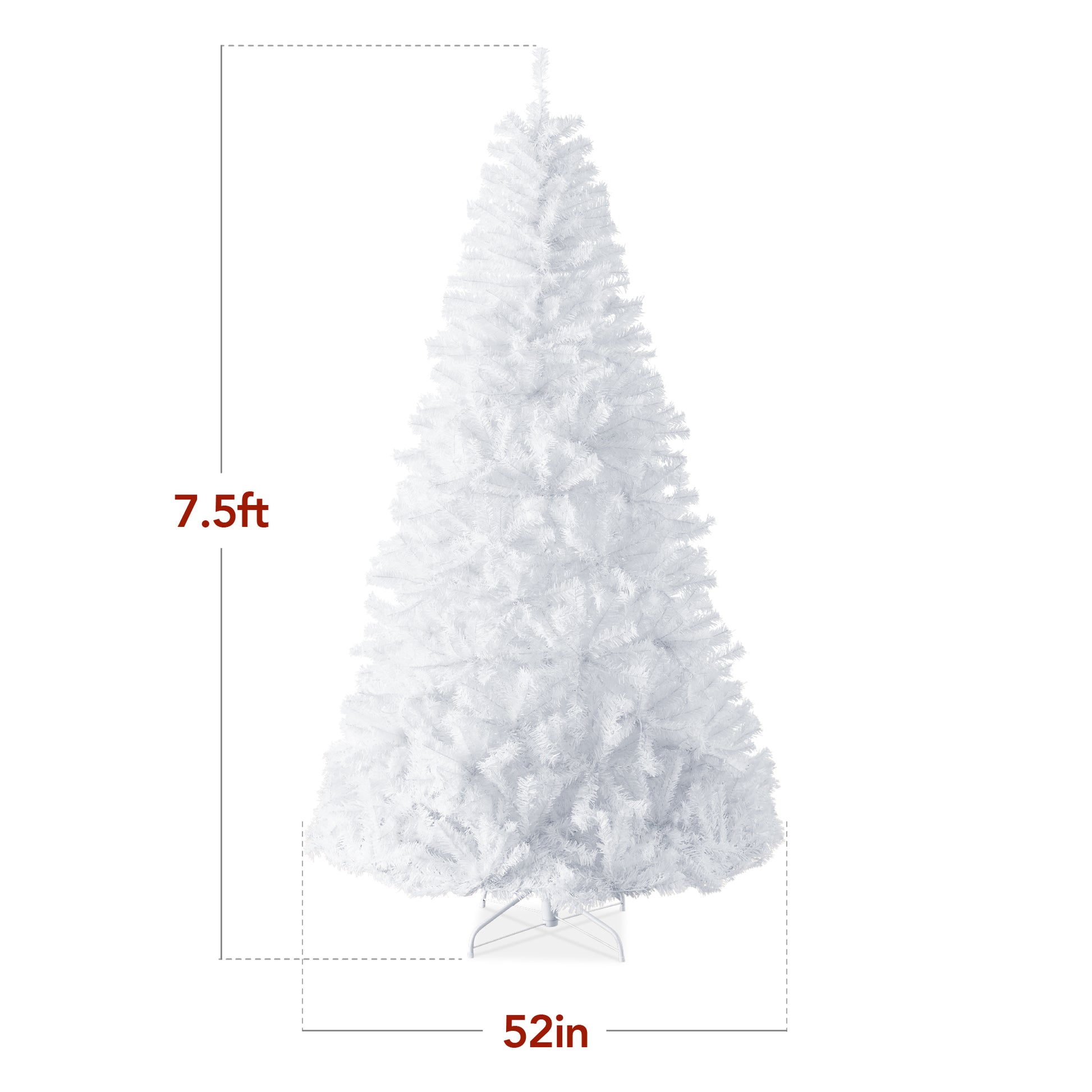 6Ft Premium White Hinged Artificial Christmas Pine Tree W/ 1,000 Tips, Metal Base