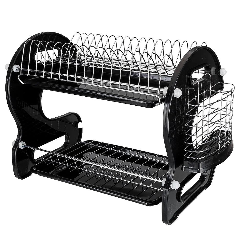 2 Tier Dish Drainer Drying Rack Large Capacity Kitchen Storage Stainless Steel Holder,Washing Organizer - Overall Dimensions: 22.83" X 11" X 14.57" (L X W X H)