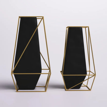 2 Piece Santino Black/Gold 11.05 Metal Table Vase Set