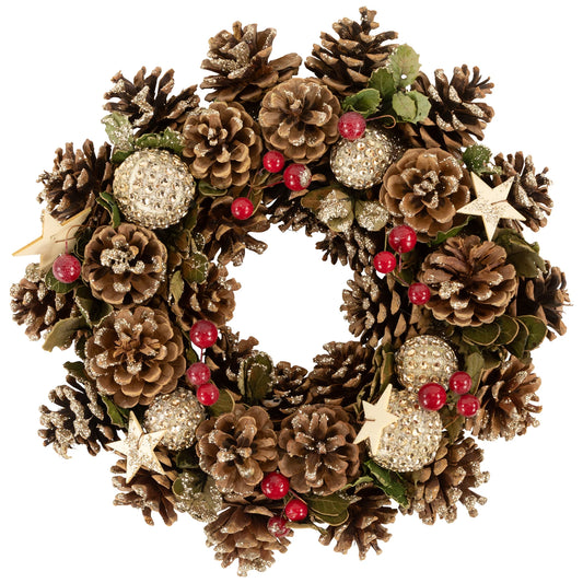 Glittered Pine Cone and Berry Artificial Christmas Wreath, 12-Inch, Unlit