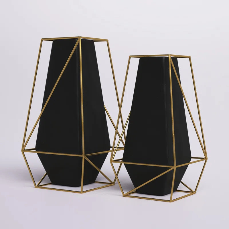 2 Piece Santino Black/Gold 11.05 Metal Table Vase Set