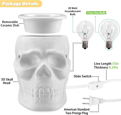 Ceramic Skull Wax Melt Warmer Electric Scentsy Warmer Home Fragrance Oil Diffuser Wax Melter Burner for Home Decor/Office/Living Room,Ideal Gifts,Two Bulbs Packed- Resurgent Skull