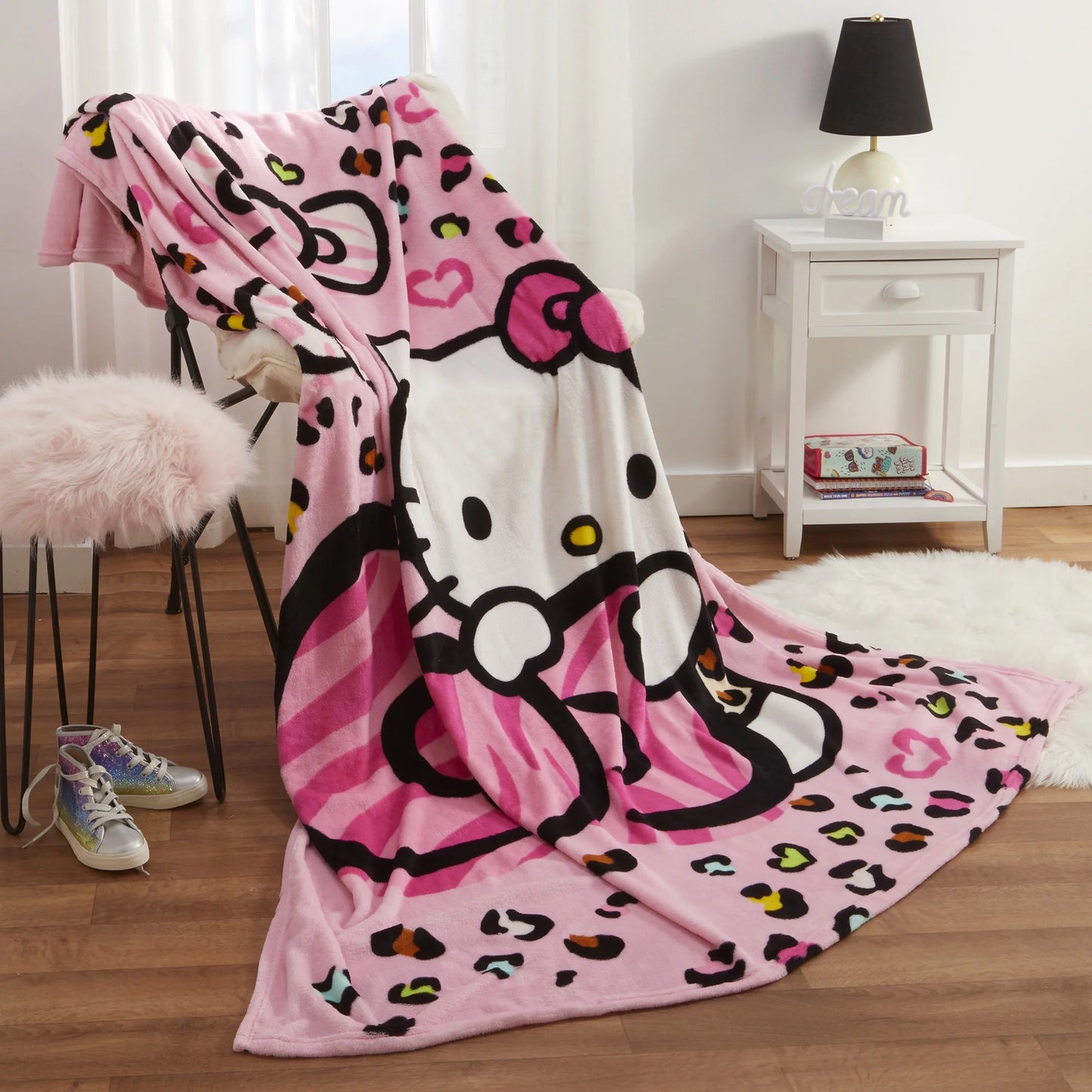 Kids Plush Twin/Full Blanket, 62 X 90, Pink Animal Print, Sanrio