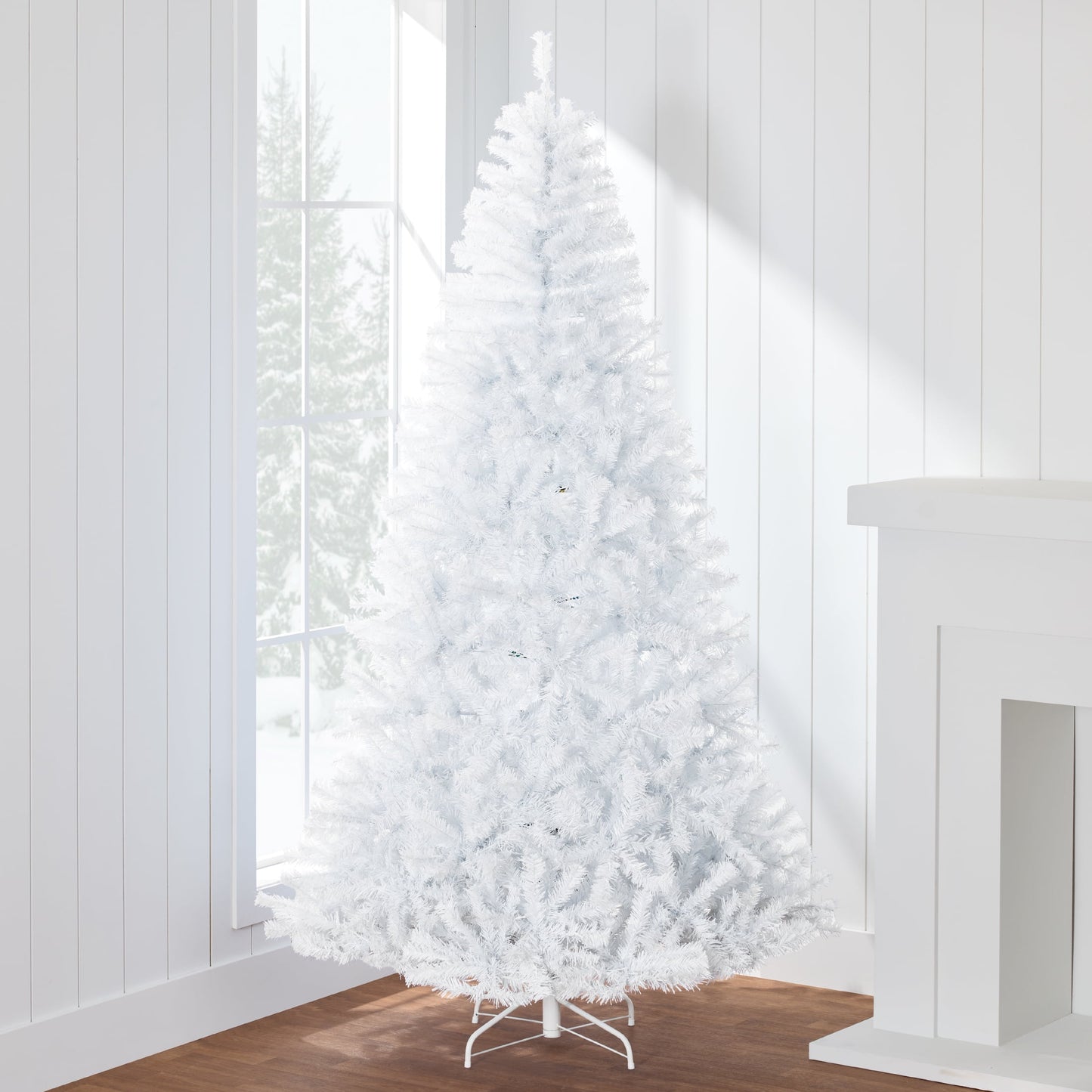 6Ft Premium White Hinged Artificial Christmas Pine Tree W/ 1,000 Tips, Metal Base