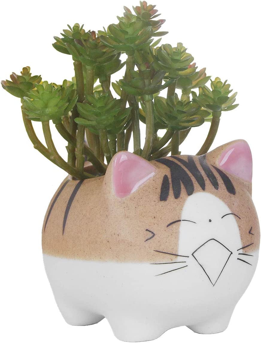 4.7 Inch Large Version Cat Succlent Pots Cat Pot, with Drainage Hole, Flower Pot, Handmade Ceramic Ornaments Cat Gifts for Cat Lovers Office