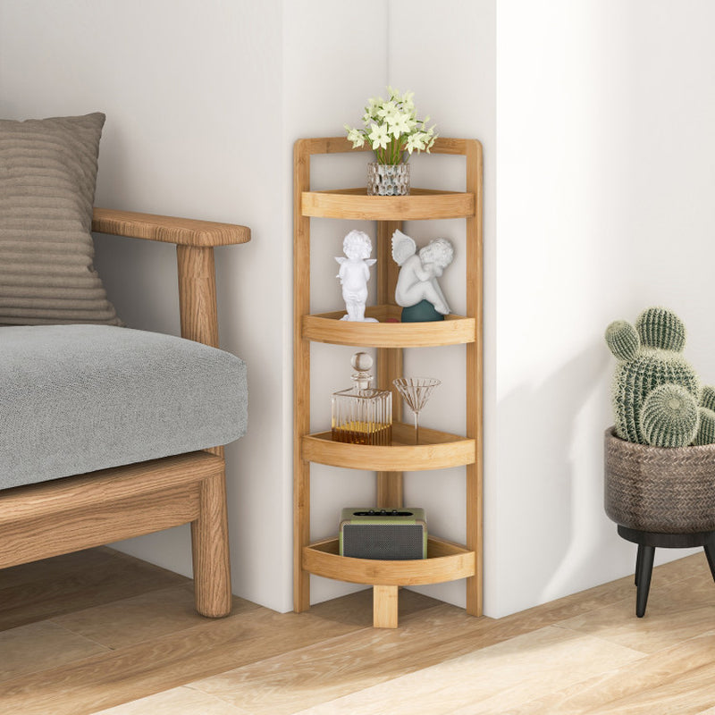 4 Tier Bamboo Corner Shelf Corner Freestanding Storage Organizer Shelving Unit for Bathroom