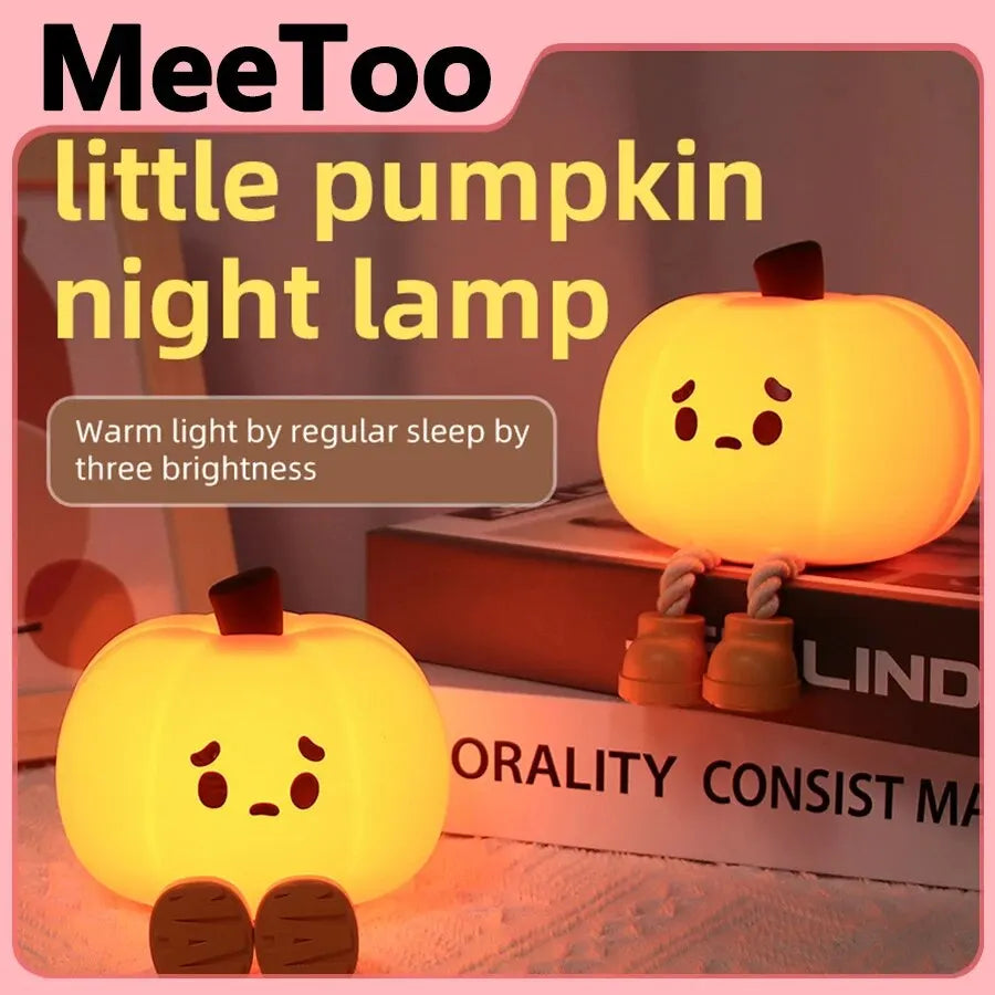 Touch Sensor Silicone LED Lamp Cute Pumpkin USB Rechargeable Nightlight Dimmable Mood Light for Bedroom Decor Birthday Gift