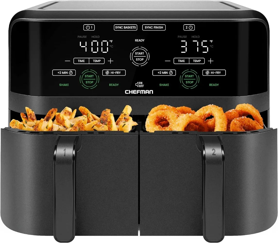 CHEFMAN 6 Quart Dual Basket Air Fryer Oven with Easy View Windows, Sync Finish, Hi-Fry