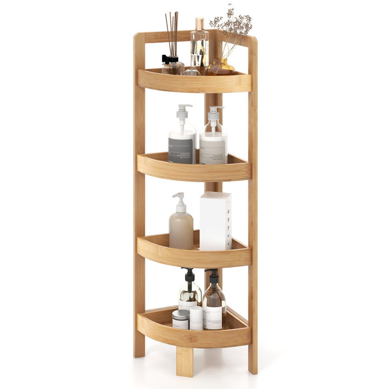 4 Tier Bamboo Corner Shelf Corner Freestanding Storage Organizer Shelving Unit for Bathroom