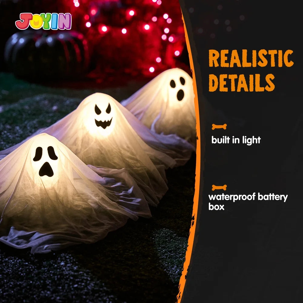 3 Packs Halloween Ghost Decorations,Light up Flying Ghost Garden Stakes Outdoor Halloween Decorations,Pathway Lights Halloween Yard Outdoor Decorations Haunted House Decorations