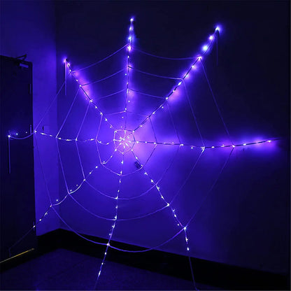 Scary Giant Spider Web Lights with 120 LED Purple Lights Halloween Outdoor Decoration Indoor Outdoor Party Haunted House Decor